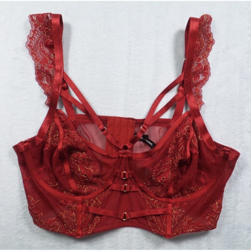 Torrid Curve Bra Womens Size 1 Red Lace Strappy Sheer Longline Underwire Mesh